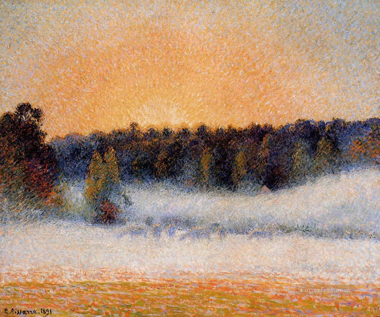setting sun and fog eragny 1891 Camille Pissarro Oil Paintings